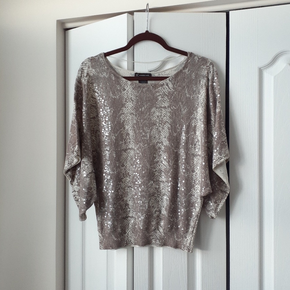 INC International Concepts Sequined Snakeskin Print Top